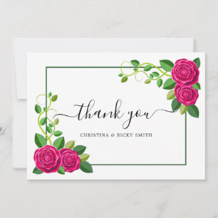 Elegant Fuchsia Rosa ros Bouquet Flowers Bröllop Tack Kort