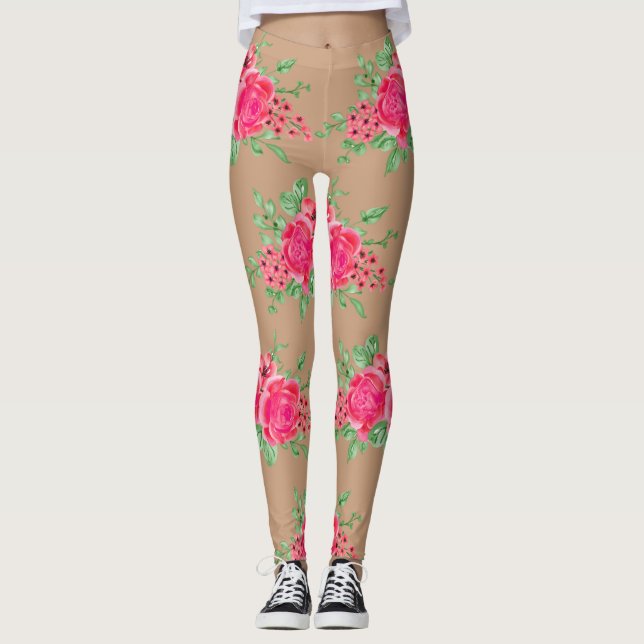 Elegant Fuchsia Rosa ros Flower Skin Leggings (Framsida)
