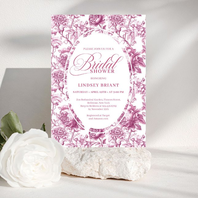 Elegant Fuchsia Rosa Rosor Mönster Bröllopsdusch  Inbjudningar (Elegant Fuchsia Pink Roses Pattern Bridal Shower Invite)