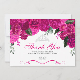 Elegant Fuchsia Rosa Silver Blommigt Quinceanera T Tack Kort