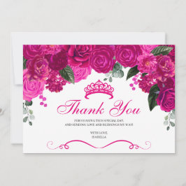 Elegant Fuchsia Rosa Silver Blommigt Quinceanera Tack Kort