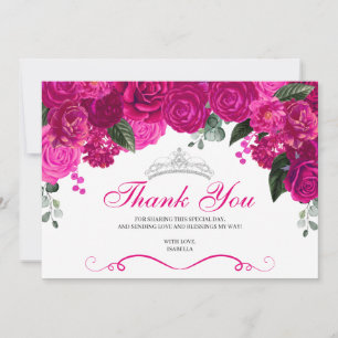 Elegant Fuchsia Rosa Silver Blommigt Quinceanera Tack Kort