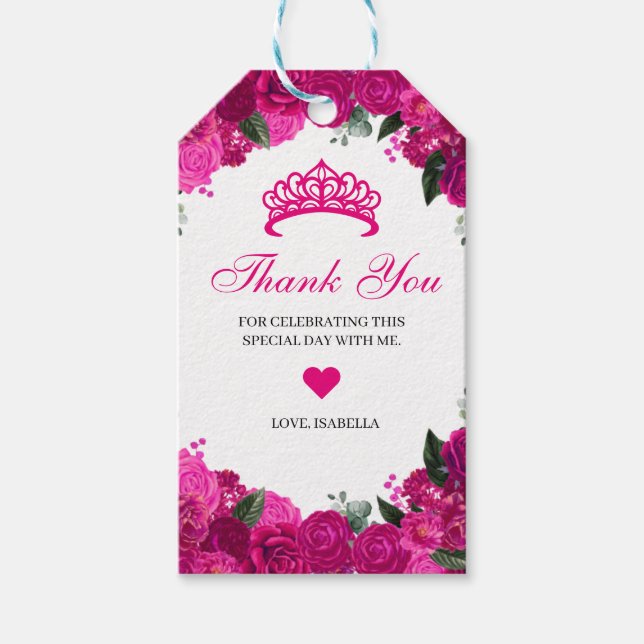 Elegant Fuchsia Rosa Silver Blommigt Tack Gift Presentetikett (Framsidan)
