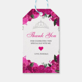 Elegant Fuchsia Rosa Silver Blommigt Tack Gift Presentetikett