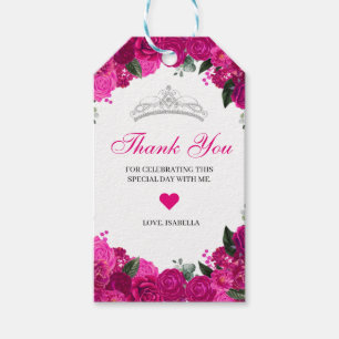 Elegant Fuchsia Rosa Silver Blommigt Tack Presentetikett