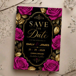 Elegant Fuchsia Rose and Gold Luxury Black Floral Spara Datumet