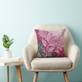 Elegant Fuchsia, Vit, Grå och Svart Spetsmönster Kudde