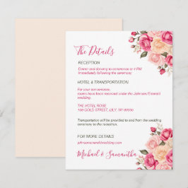 Elegant Fuchsiarosa och Elfenbensvit Ros Bröllop Tilläggskort