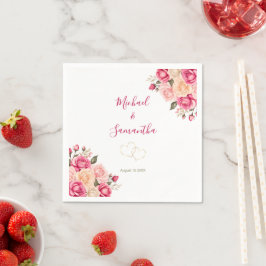 Elegant Fuchsiarosa och Elfenbensvit Rosbröllop Pappersservett