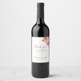 Elegant Fuchsiarosa och Elfenbensvit Rosbröllop Vinflaska Etikett