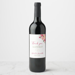 Elegant Fuchsiarosa och Elfenbensvit Rosbröllop Vinflaska Etikett