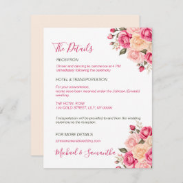 Elegant Fuchsiarosa och Elfenbensvitt Rosenbröllop Tilläggskort