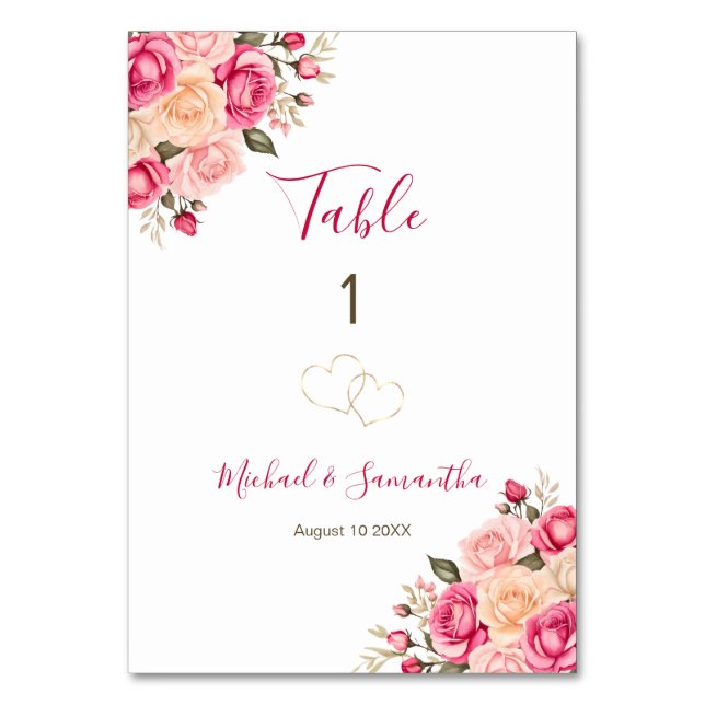 Elegant Fucia Rosa och Bröllop i Elfenbenskusten Bordsnummer (Framsidan)