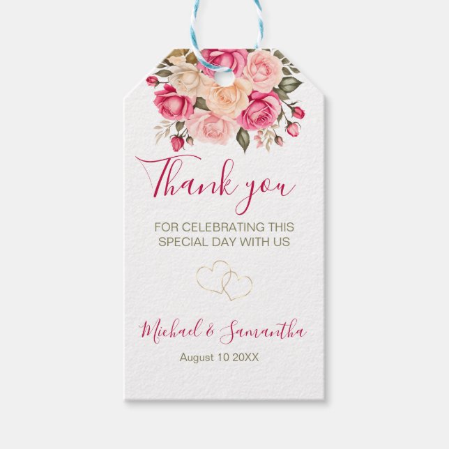 Elegant Fucia Rosa och Elfenbenskusten Ro Bröllop Presentetikett (Framsidan)