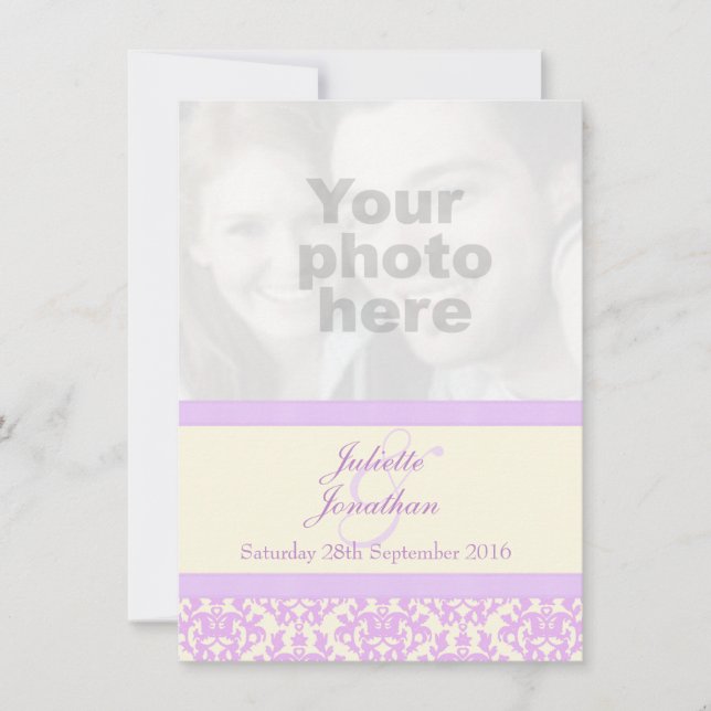 Elegant, fuktig lilax- och krämbröllopsinbjudan inbjudningar (Framsida)