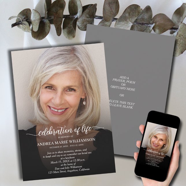 Elegant Funeral Firande of Life Photo Inbjudningar (Elegant funeral Celebration of Life photo invitations, PRINTED and/or INSTANT DOWNLOAD)