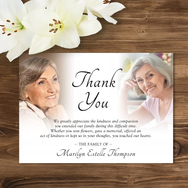 Elegant Funeral Memorial 2 Photos Thank You Tack Kort (Skapare uppladdad)