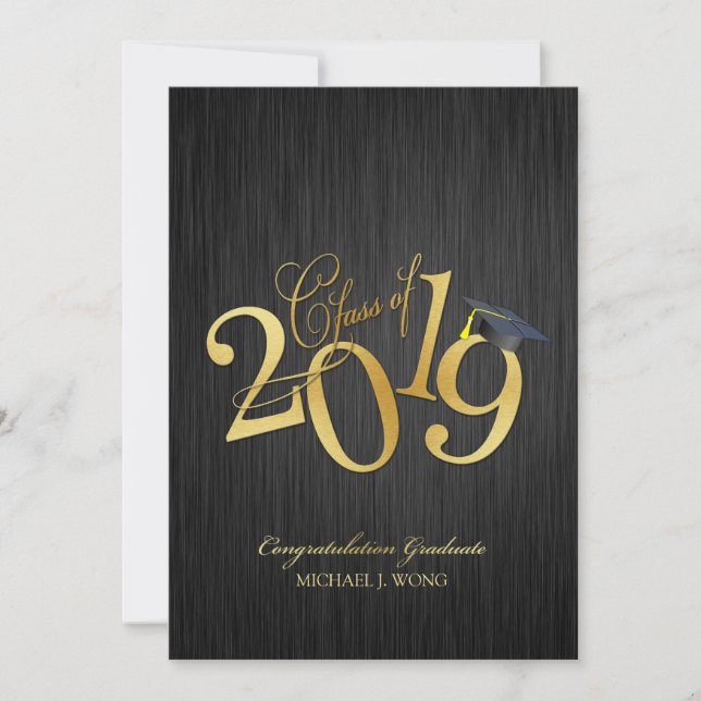 Elegant Funky Guld, klass 2019 Studenten Inbjudningar (Framsida)