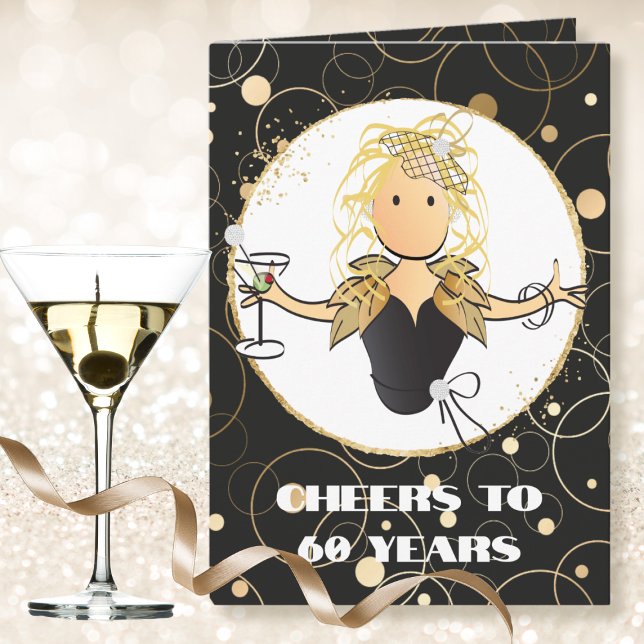 Elegant Funny 60th Woman Birthday Martini Kort (Skapare uppladdad)