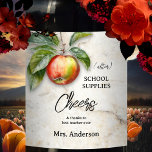 Elegant Funny Apple Teacher Vinflaska Etikett<br><div class="desc">Lärarmärkningens vin-märkning med en målning av ett äpple på marmorbakgrund med egna (lustiga eller andra) texter.</div>