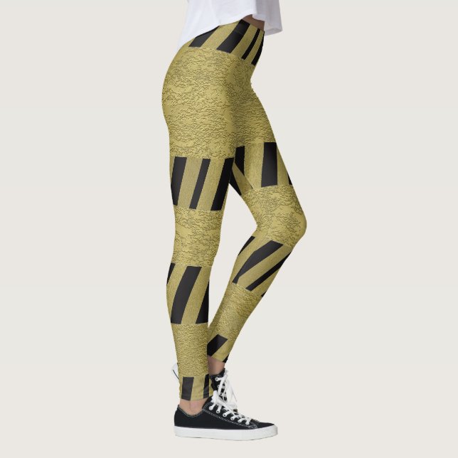 Elegant Funny Black Guld Rand Mönster Leggings (Höger)