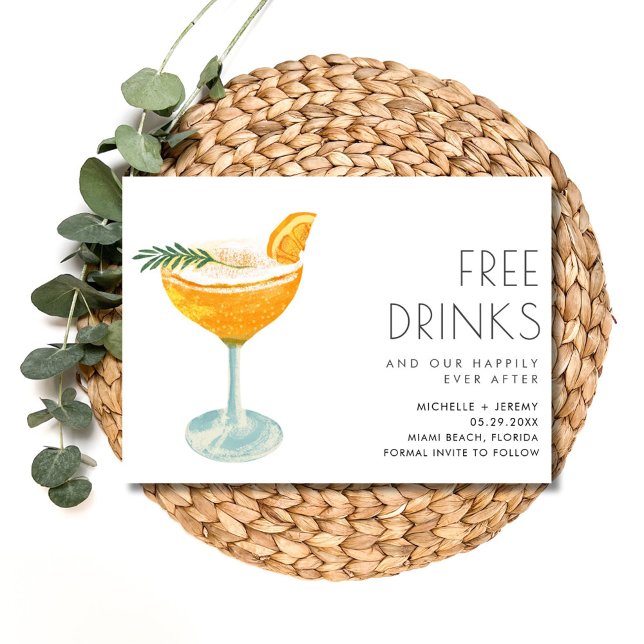 Elegant Funny Free Drinks Photo Bröllop Spara Datumet (Elegant Funny Free Drinks Photo Wedding Save The Date)