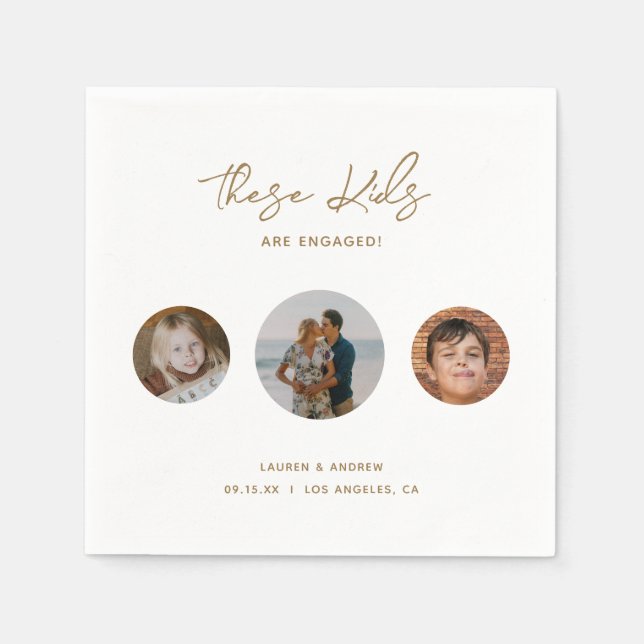 Elegant Funny Guld Kids Photo Förlovningsfest Pappersservett (Framsidan)