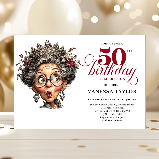 Elegant Funny Lady 50th Birthday Humor Party  Inbjudningar (Elegant Funny Lady 50th Birthday Humor Party Invitation

)