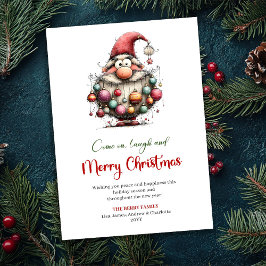 Elegant Funny Santa Watercolor Holiday Greeting Julkort