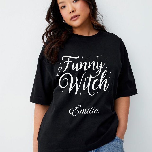 Elegant Funny Witch Namn Halloween Calligraphy T Shirt (Skapare uppladdad)