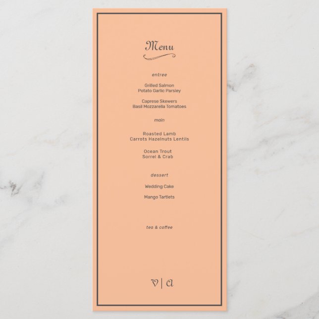 Elegant Fuzzy Peach med Gräns Meny (Framsida)