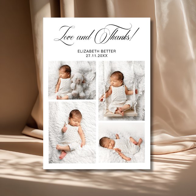 Elegant Fyra Foto Collage Baby Shower Tacksamhetsk Tack Kort (Skapare uppladdad)
