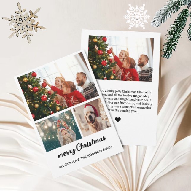 Elegant fyra fotokollage julkort (Modern Four Photo Collage Christmas Card)