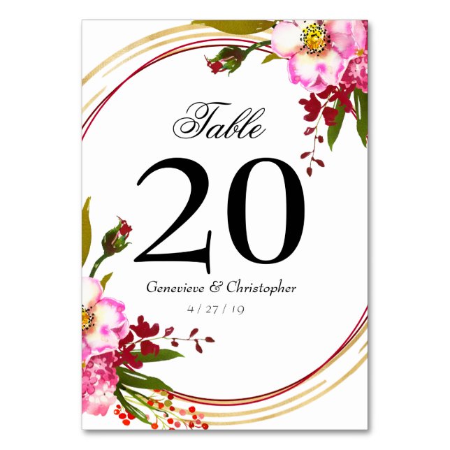 Elegant fyrkantig Boho roséblommig guldbröllop Bordsnummer (Framsidan)