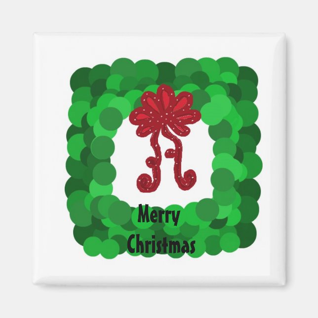 Elegant fyrkantig grön julkrans magnet (Framsidan)
