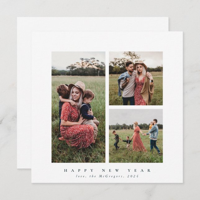 Elegant fyrkantigt trippelfoto Gott nytt år Julkort (Fram/baksida)