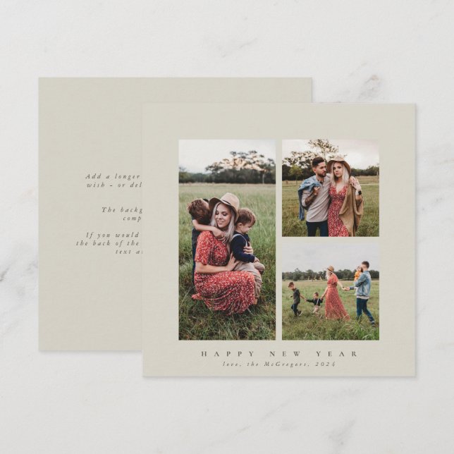 Elegant fyrkantigt trippelfoto Gott nytt år Julkort (Fram/baksida)