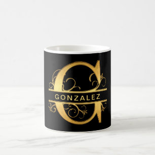 Elegant ’G’ Monogram Personlig Namn Black Guld Kaffemugg