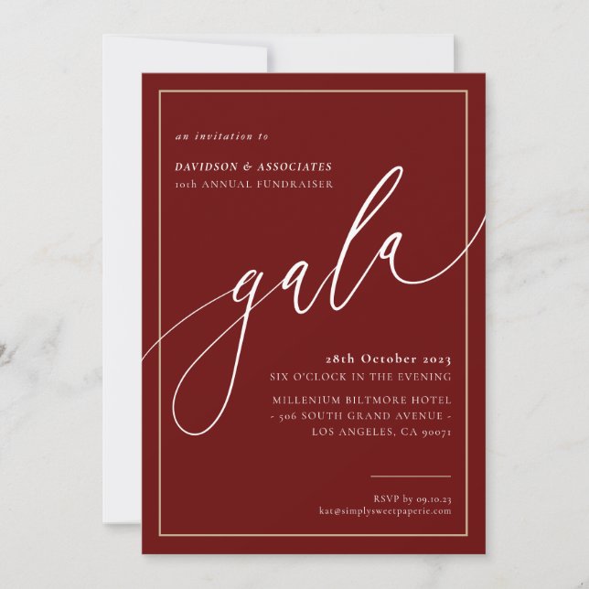 ELEGANT GALA calligraphy snyggt formal maroon Inbjudningar (Framsida)