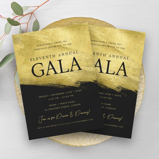 Elegant GALA Company Business Guld Push Black Inbjudningar (Elegant GALA Company Business Gold Brush Black Invitation)
