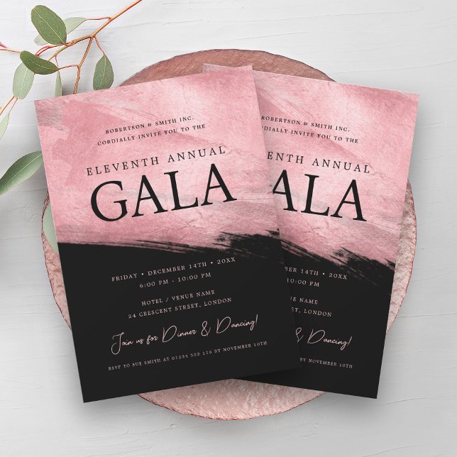 Elegant GALA Company Ro Guld Push Black Inbjudningar (Elegant GALA Company Rose Gold Brush Black Invitation)