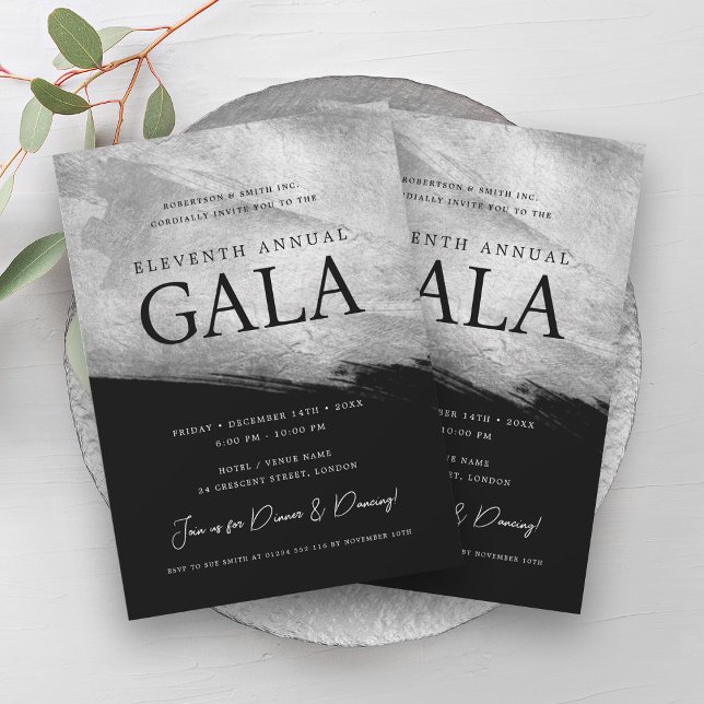Elegant GALA Company Silver Brush Black Inbjudningar (Elegant GALA Company Silver Brush Black Invitation)