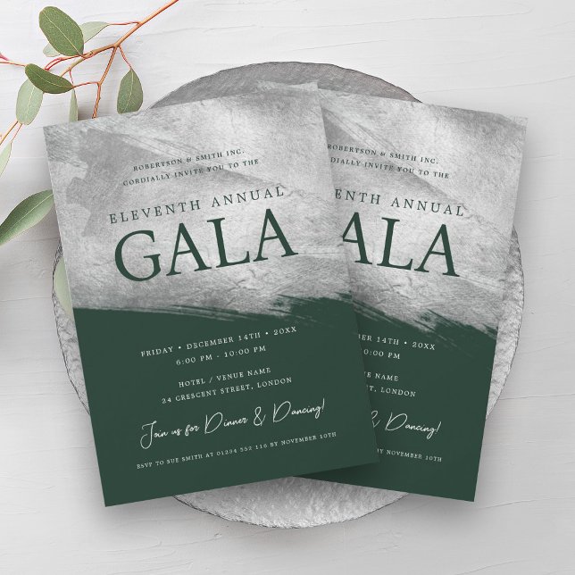 Elegant GALA Company Silver Brush Emerald Inbjudningar (Elegant GALA Company Silver Brush Emerald Invitation)