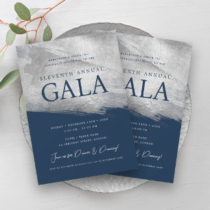 Elegant GALA Company Silver Brush Navy Inbjudningar