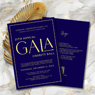 Elegant Gala Event Charity Fundraiser Blue Guld Inbjudningar