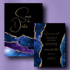 Elegant Galaxy Agate Bröllop spara datum Inbjudningar