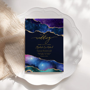 Elegant Galaxy Blå, Lila & Guld Agat QR-kod Inbjudningar