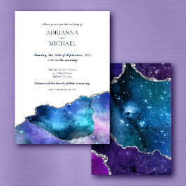 Elegant Galaxy Silver Agate bröllopsinbjudan Inbjudningar