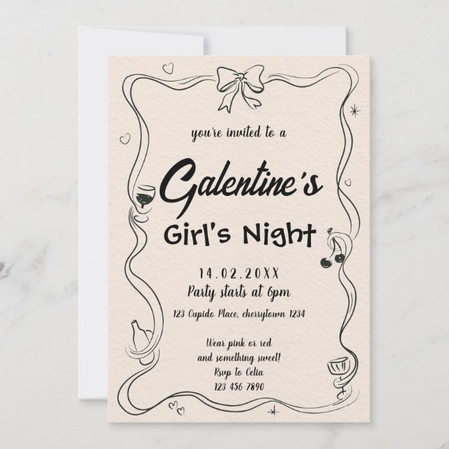 Elegant Galentine's Girls Night Inbjudningar (Framsida)