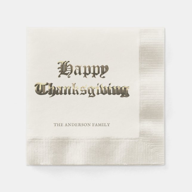 Elegant Gamla engelska Lettering Happy thanksgivin Pappersservett (Framsidan)